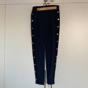 Maje Navy pant with snaps along side.